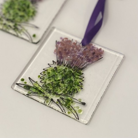 Hand Drawn glass Scottish Thistle decoration - Made in Scotland Hand Drawn glass Scottish Thistle decoration - Made in Scotland